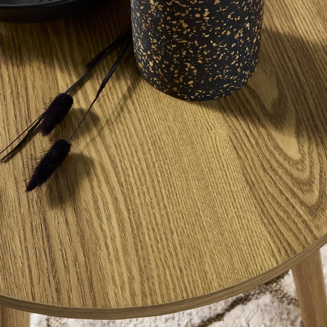 Set of 3 round retro side tables natural wood Scandinavian style Nepal