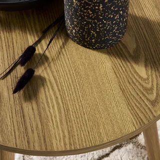 Set of 3 round retro side tables natural wood Scandinavian style Nepal