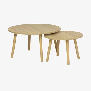Set of 3 round retro side tables natural wood Scandinavian style Nepal