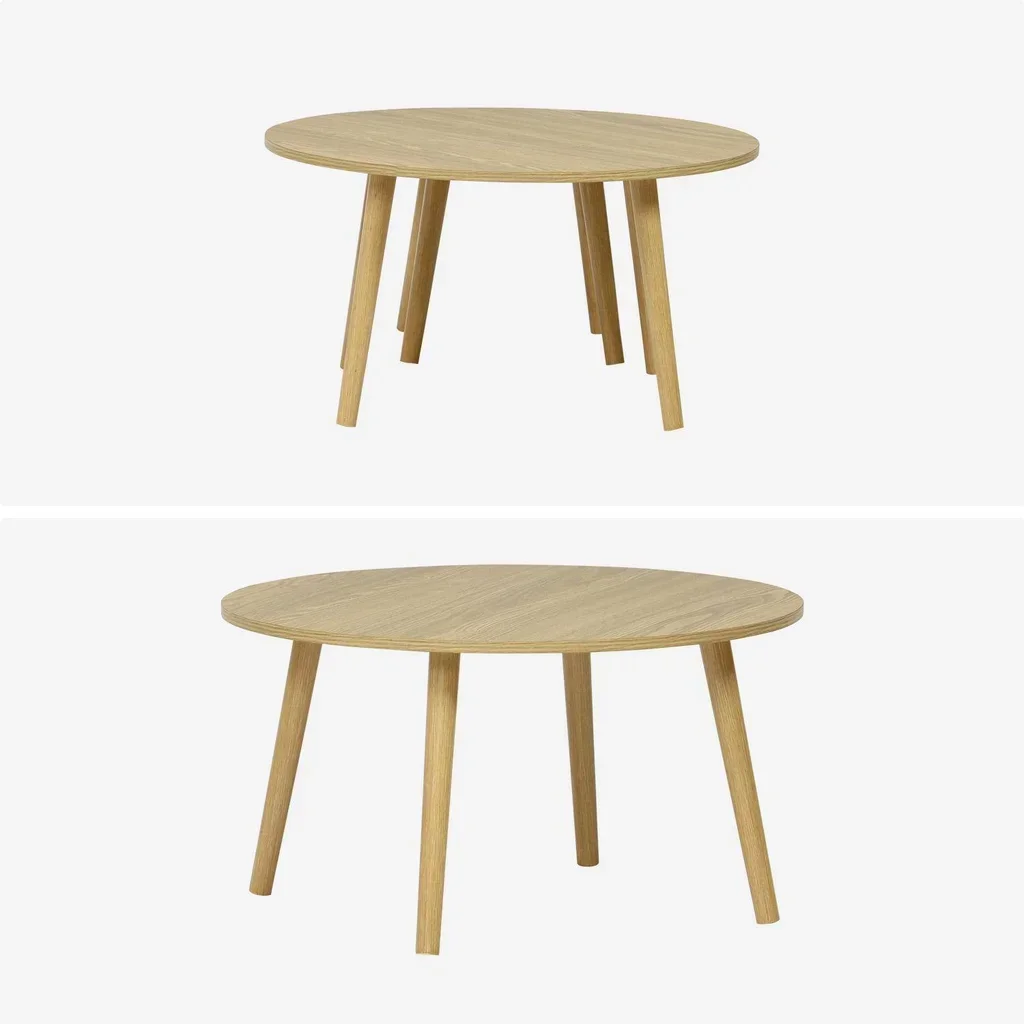 Set of 3 round retro side tables natural wood Scandinavian style Nepal