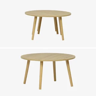 Set of 3 round retro side tables natural wood Scandinavian style Nepal