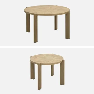 Lot 3 tables basses rondes gigognes rétro chevron bois métal