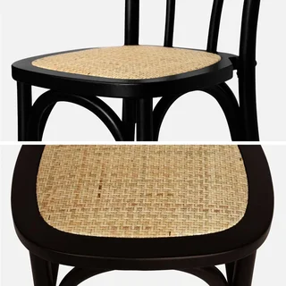 Lot de 4 chaises vintage en bois et cannage naturel style bistrot parisien