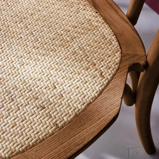Lot de 4 chaises vintage bois et cannage naturel style bistrot parisien