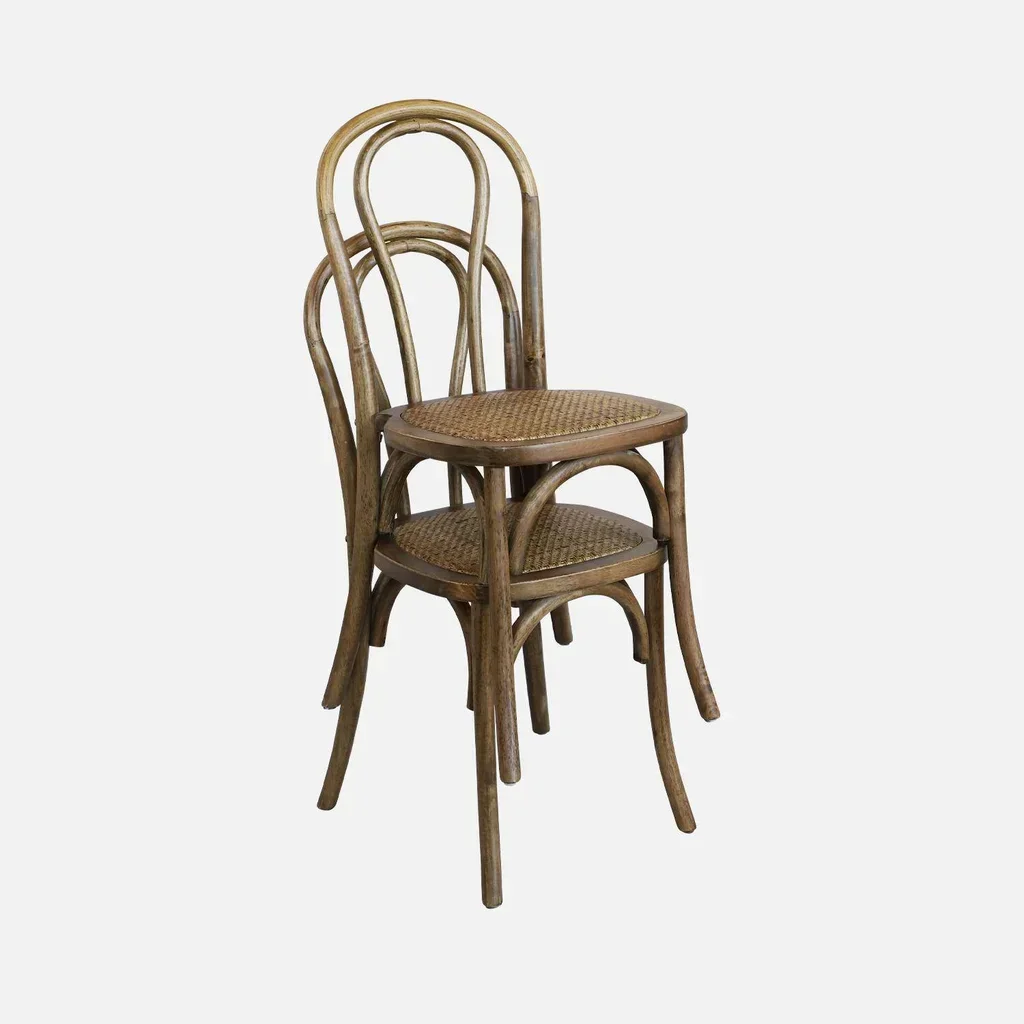 Lot de 4 chaises vintage bois et cannage naturel style bistrot parisien