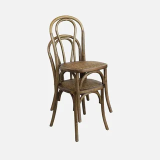Lot de 4 chaises vintage bois et cannage naturel style bistrot parisien