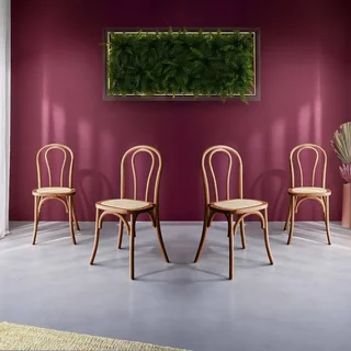 Lot de 4 chaises vintage bois et cannage naturel style bistrot parisien