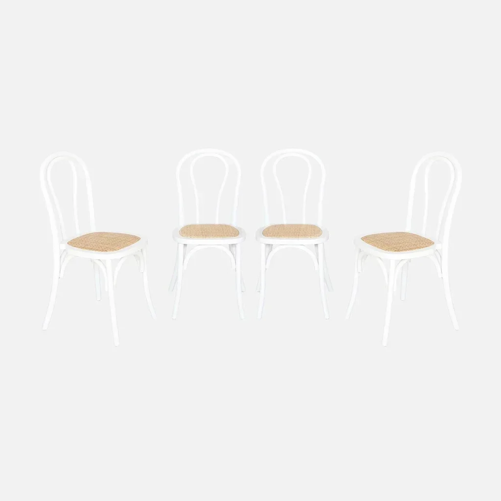 Lot 4 chaises vintage bois cannage naturel style bistrot Parisien