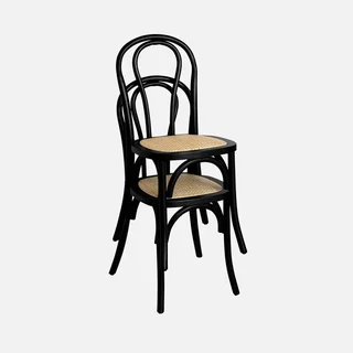 Lot de 4 chaises vintage en bois et cannage naturel style bistrot parisien