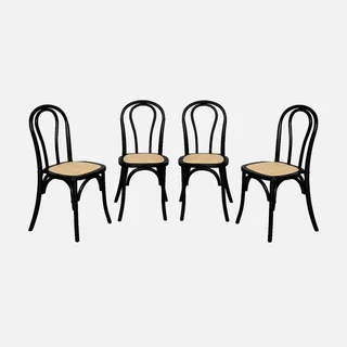 Lot de 4 chaises vintage en bois et cannage naturel style bistrot parisien