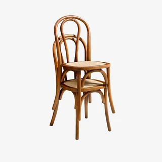 Lot de 4 chaises vintage bois et cannage naturel style bistrot parisien