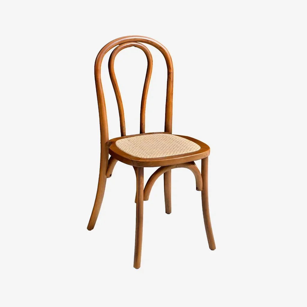 Lot de 4 chaises vintage bois et cannage naturel style bistrot parisien