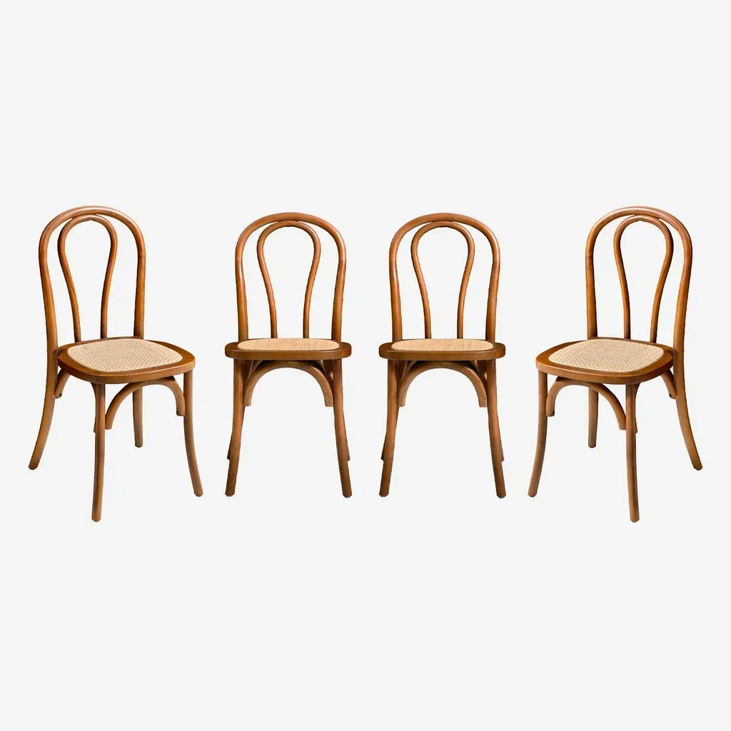 Lot de 4 chaises vintage bois et cannage naturel style bistrot parisien