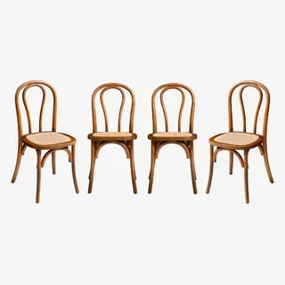 Lot de 4 chaises vintage bois et cannage naturel style bistrot parisien
