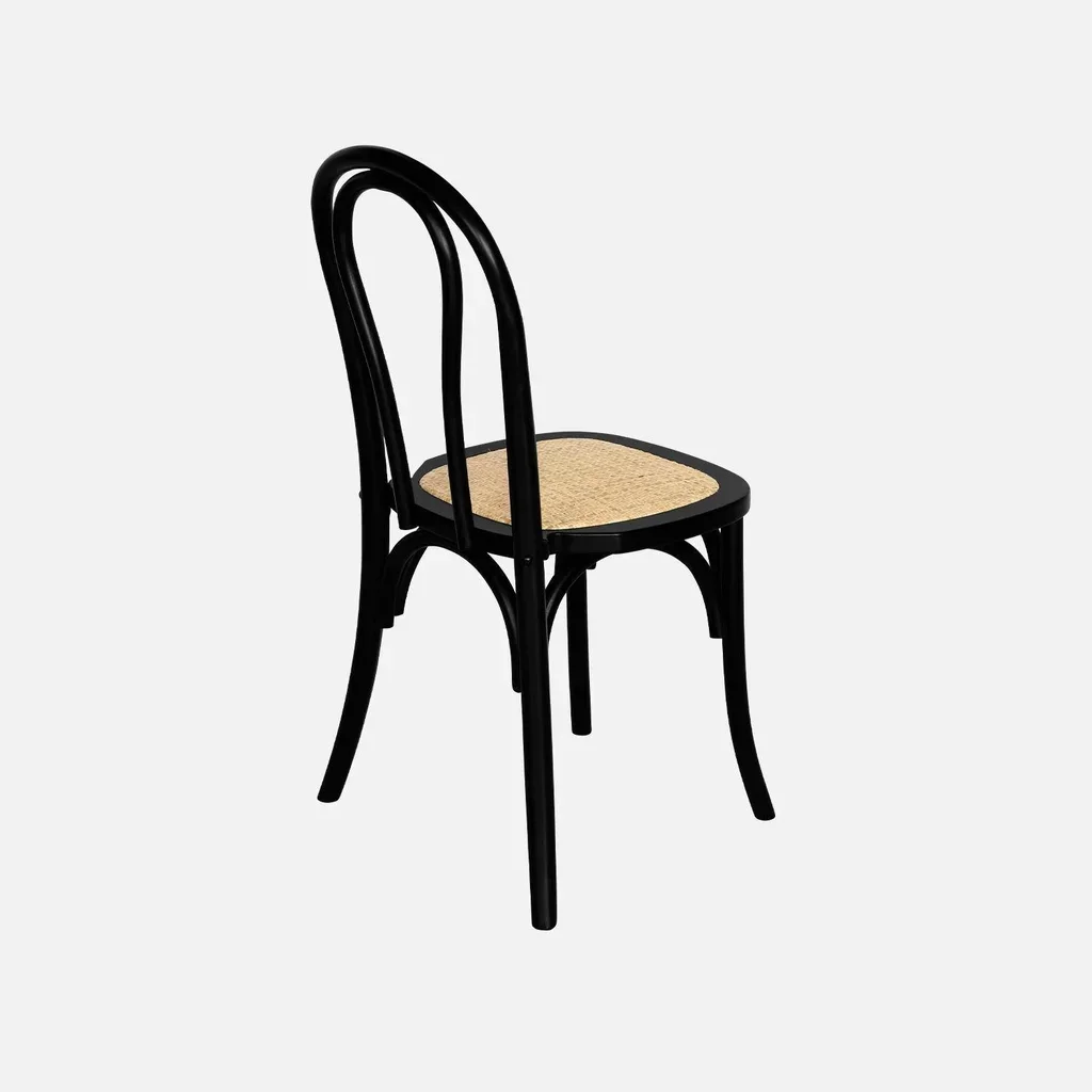 Lot de 4 chaises vintage en bois et cannage naturel style bistrot parisien