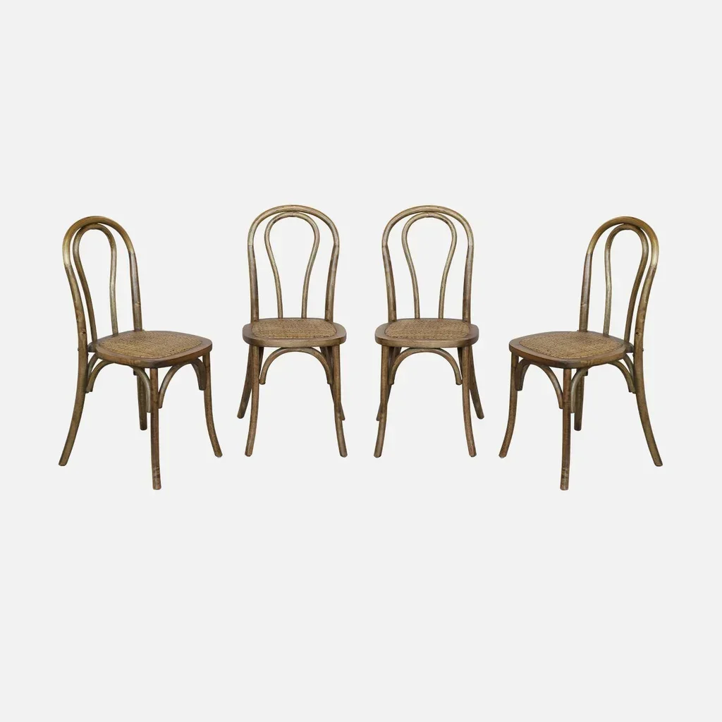 Lot de 4 chaises vintage bois et cannage naturel style bistrot parisien