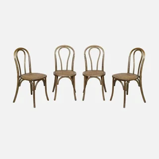 Lot de 4 chaises vintage bois et cannage naturel style bistrot parisien