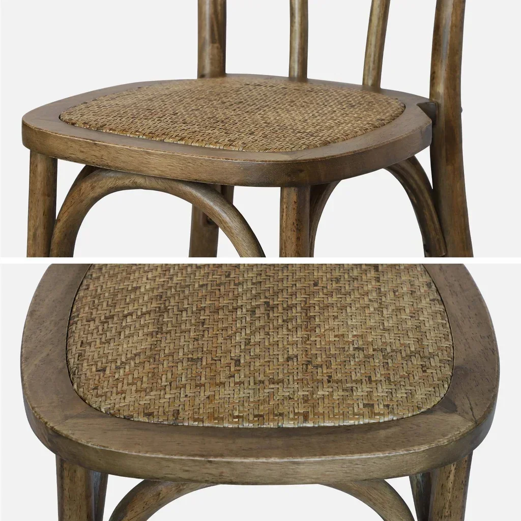 Lot de 4 chaises vintage bois et cannage naturel style bistrot parisien