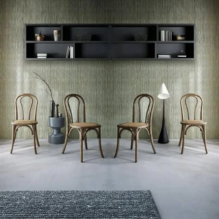 Lot de 4 chaises vintage bois et cannage naturel style bistrot parisien