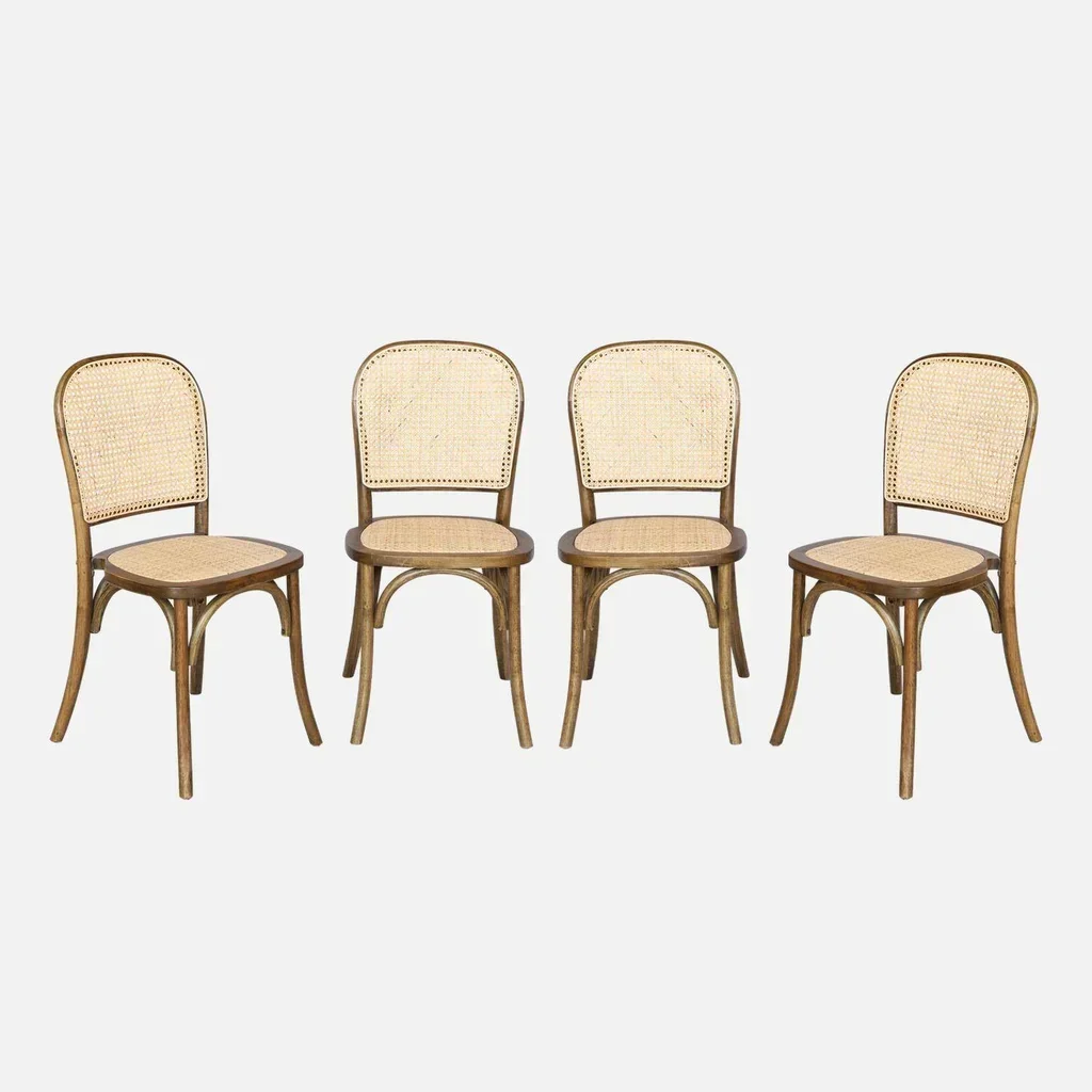 Lot 4 chaises anciennes bois cannage naturel vintage Montparnasse