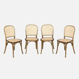 Lot 4 chaises anciennes bois cannage naturel vintage Montparnasse