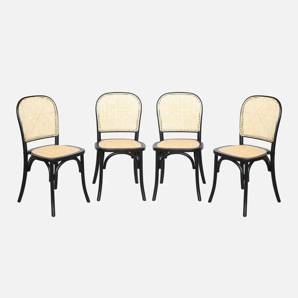 Lot 4 chaises anciennes bois cannage naturel vintage Montparnasse