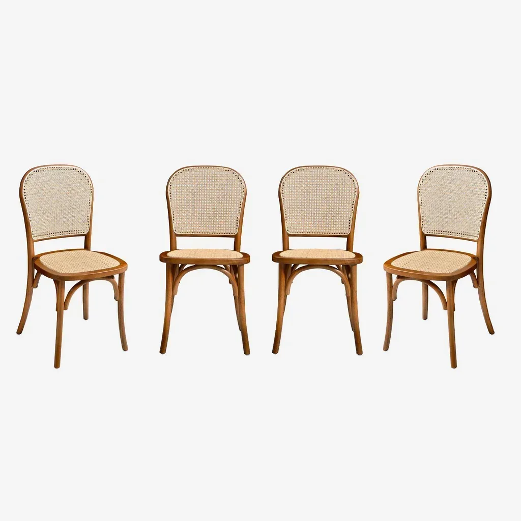 Lot 4 chaises vintage bois cannage naturel Montparnasse