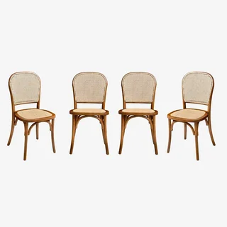 Lot 4 chaises vintage bois cannage naturel Montparnasse
