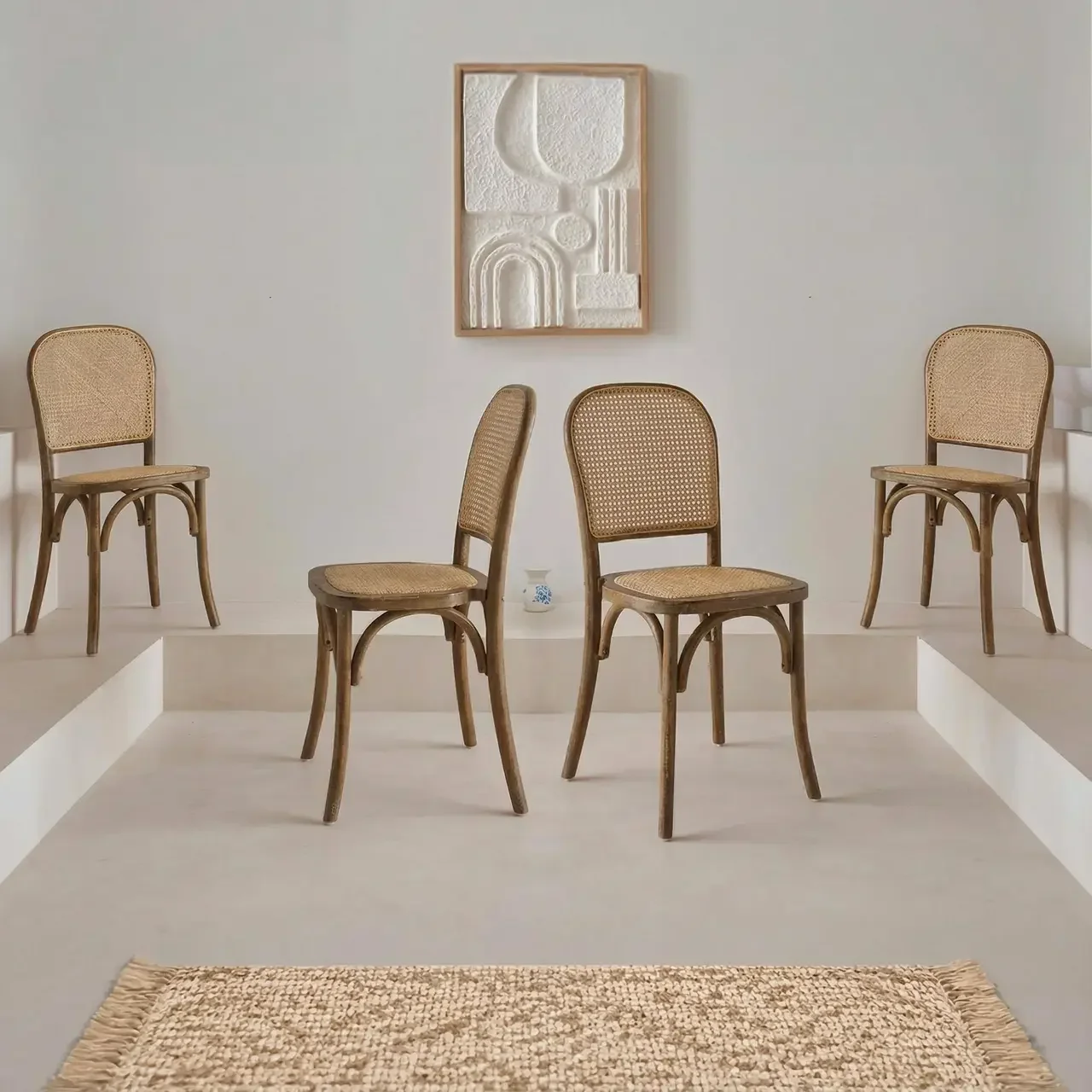 Lot 4 chaises anciennes bois cannage naturel vintage Montparnasse