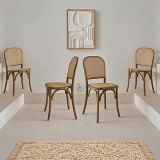Lot 4 chaises anciennes bois cannage naturel vintage Montparnasse