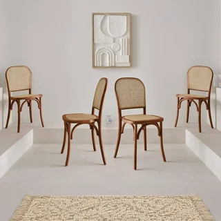 Lot 4 chaises vintage bois cannage naturel Montparnasse