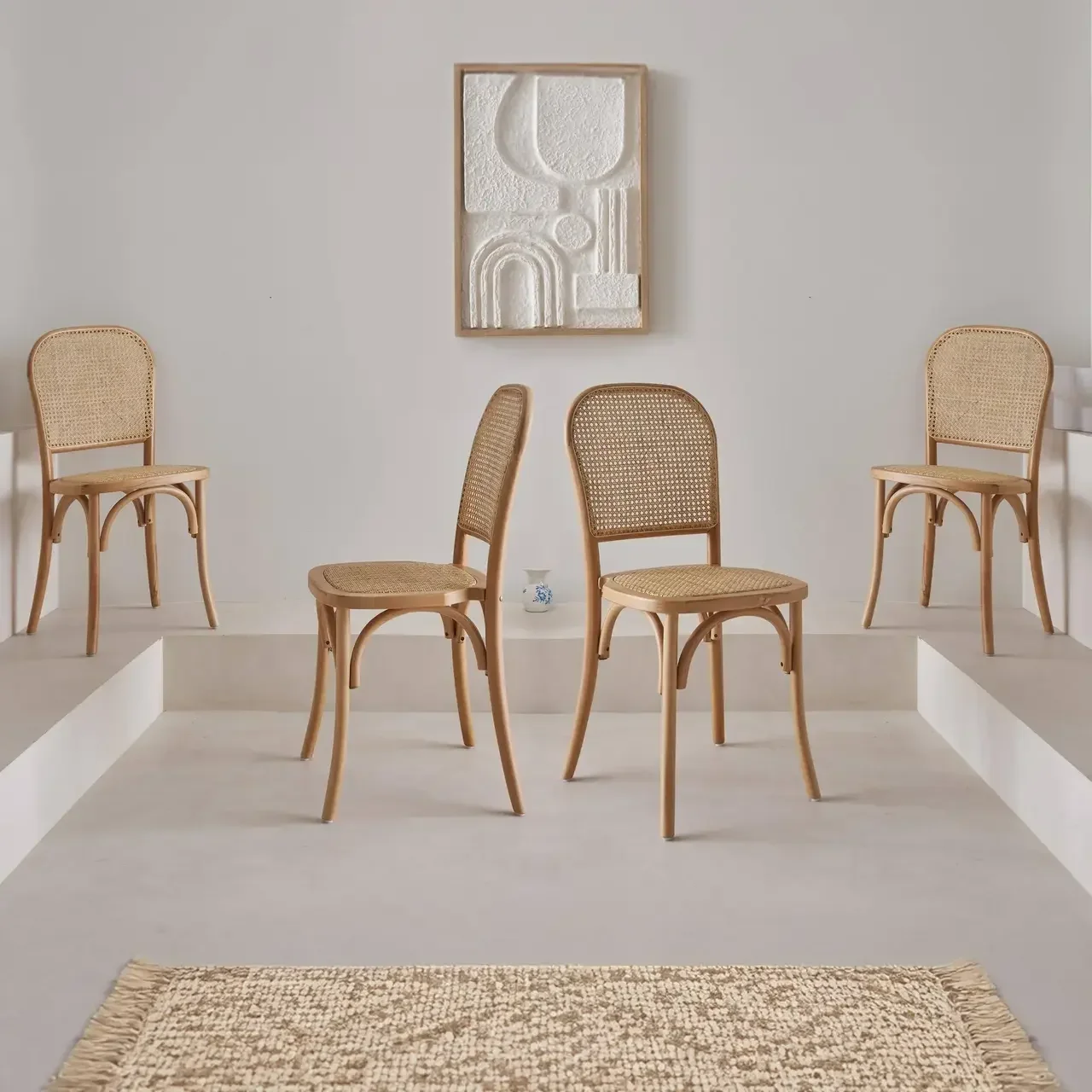 Lot 4 chaises vintage bois cannage Montparnasse