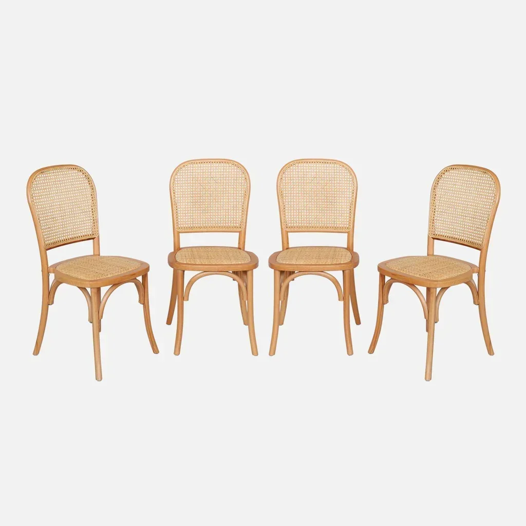 Lot 4 chaises vintage bois cannage Montparnasse