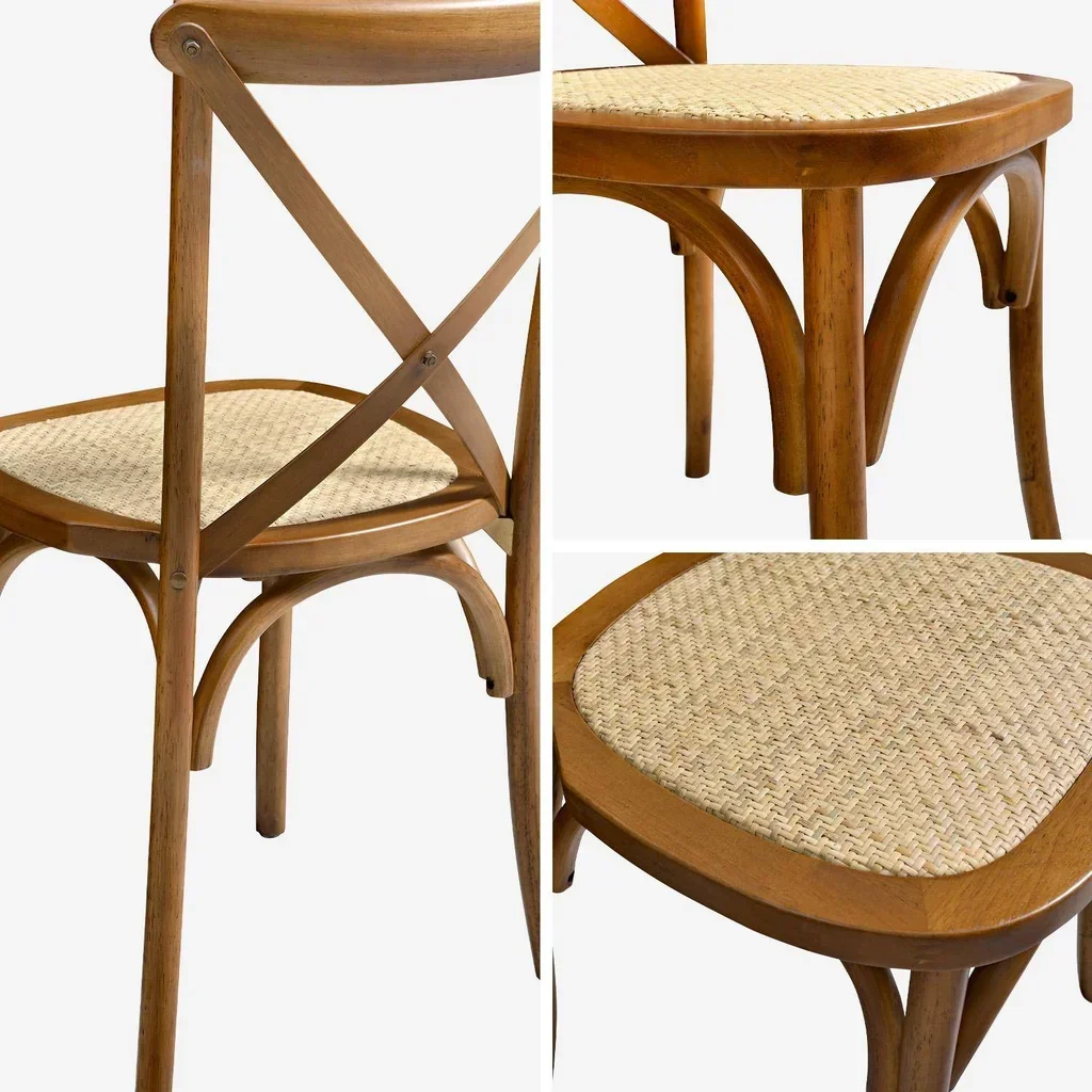 Lot 4 chaises bistrot vintage bois assise rotin empilables