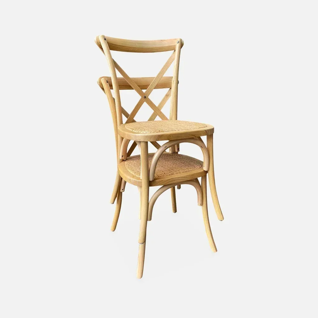 Lot 4 chaises bistrot vintage bois Belleville rotin empilables