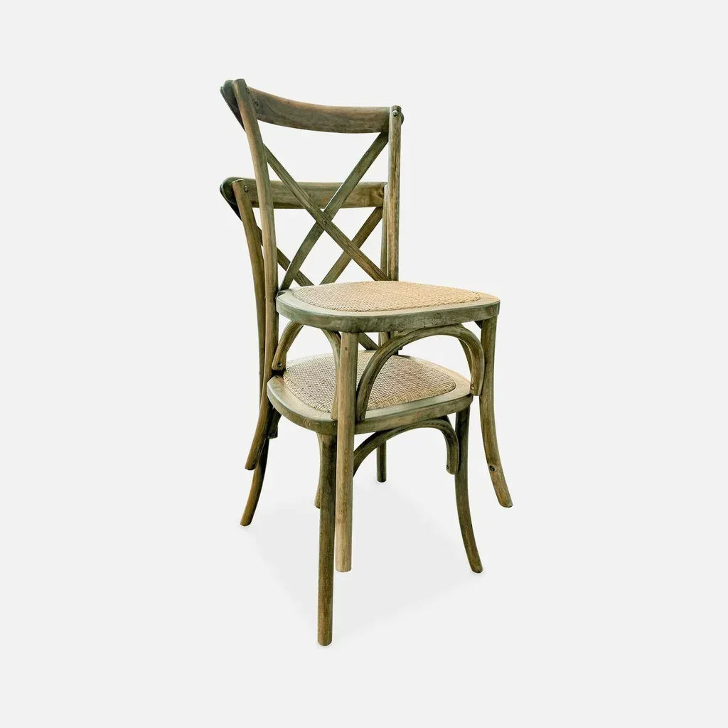 Lot 4 chaises bistrot vintage bois rotin empilables cuisine