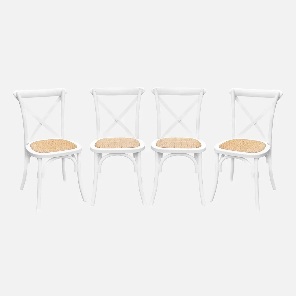 Lot 4 chaises bistrot vintage bois et rotin empilables