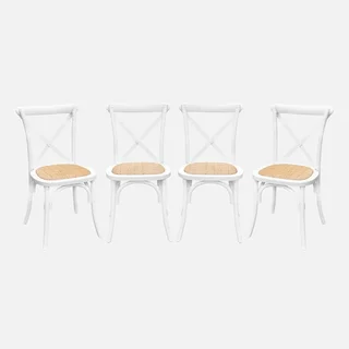 Lot 4 chaises bistrot vintage bois et rotin empilables