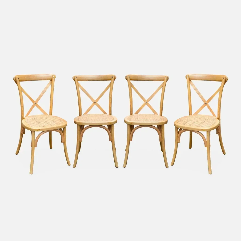 Lot 4 chaises bistrot vintage bois Belleville rotin empilables