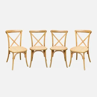 Lot 4 chaises bistrot vintage bois Belleville rotin empilables