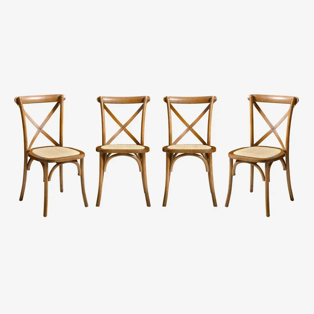 Lot 4 chaises bistrot vintage bois assise rotin empilables