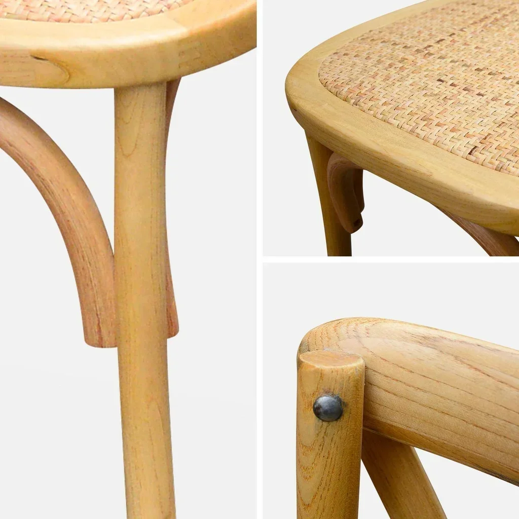 Lot 4 chaises bistrot vintage bois Belleville rotin empilables
