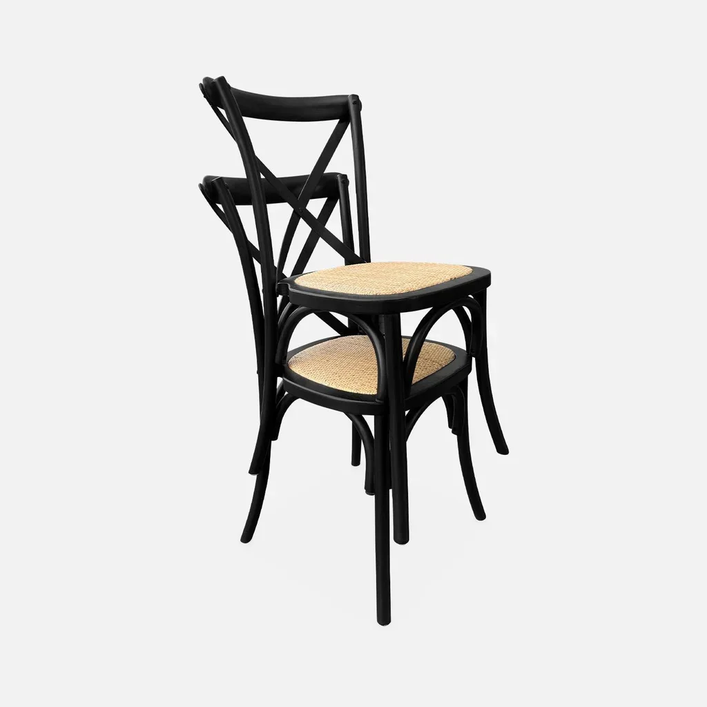 Lot 4 chaises bistrot vintage bois rotin empilables