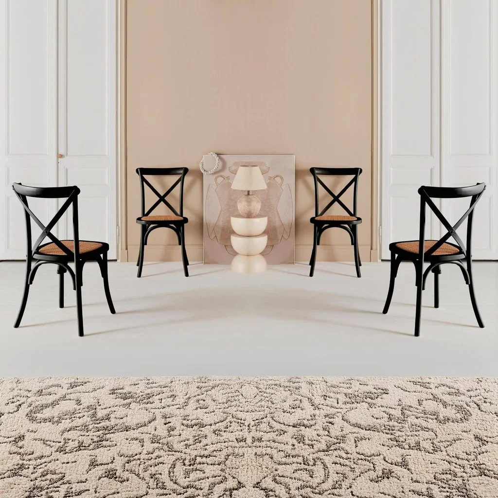Lot 4 chaises bistrot vintage bois rotin empilables