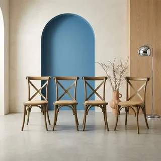 Lot 4 chaises bistrot vintage bois rotin empilables cuisine