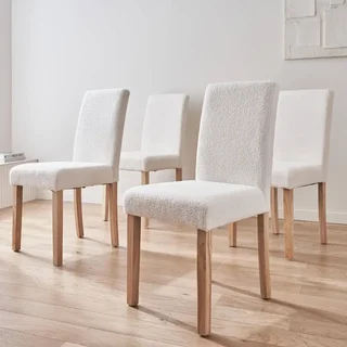 Lot de 4 chaises scandinaves bois hévéa assise bouclette beige Rita