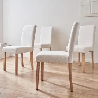 Lot de 4 chaises scandinaves bois hévéa assise bouclette beige Rita