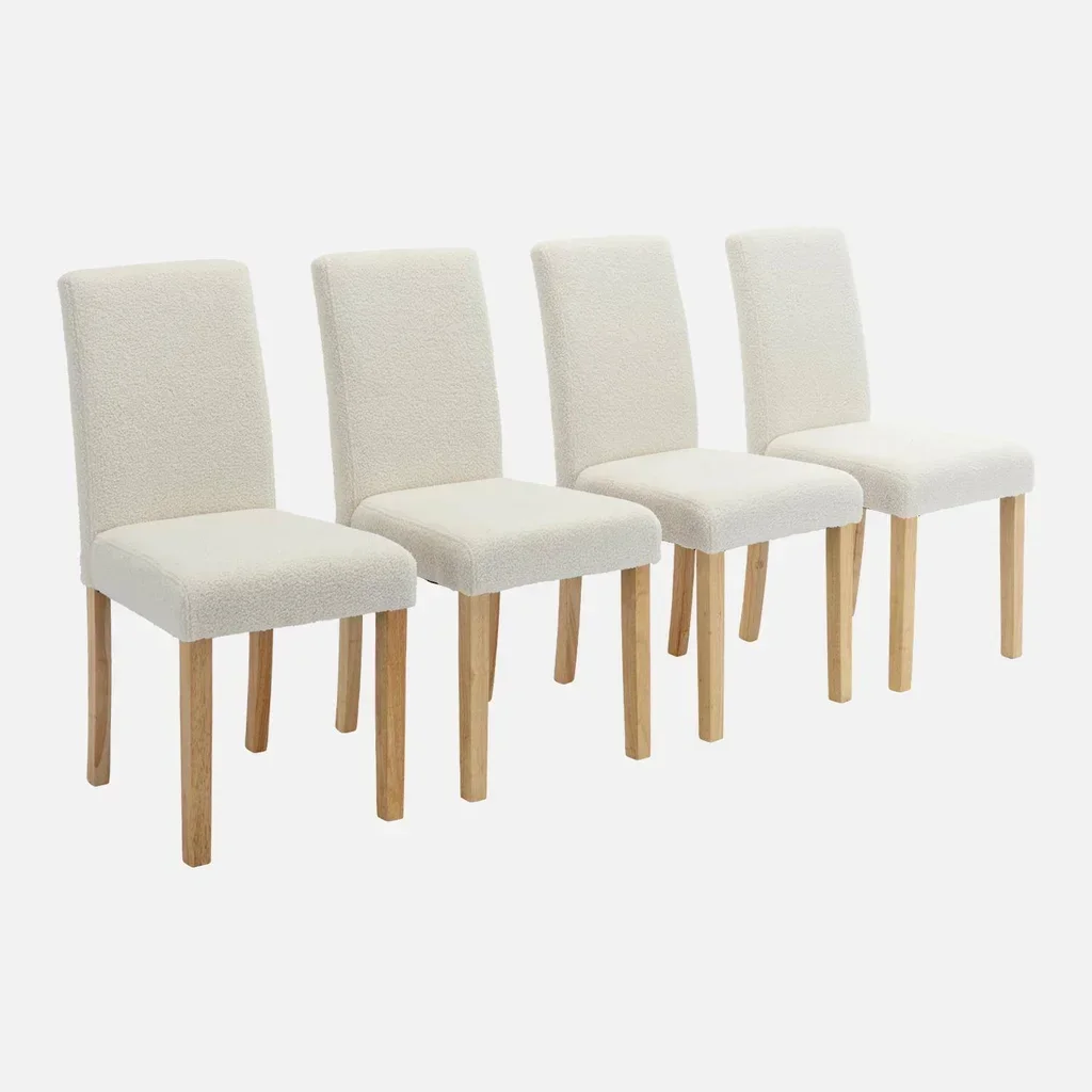 Lot de 4 chaises scandinaves bois hévéa assise bouclette beige Rita