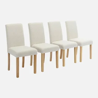 Lot de 4 chaises scandinaves bois hévéa assise bouclette beige Rita