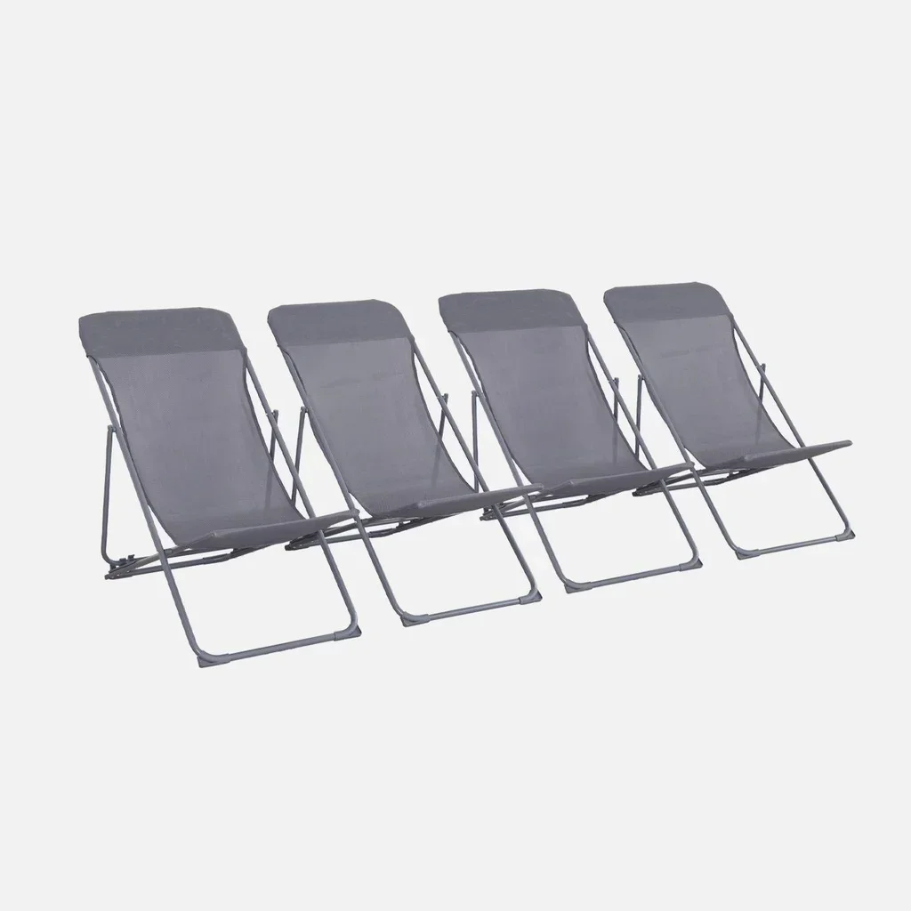 Lot 4 chaises chiliennes pliantes acier textilène jardin Livorno